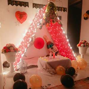 Cabana decoration at home for birthday surprise 142